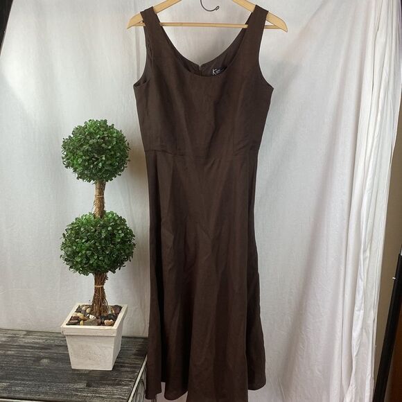 K Studio Brown Linen Blend Sleeveless Midi Dress 8 - Picture 2 of 7